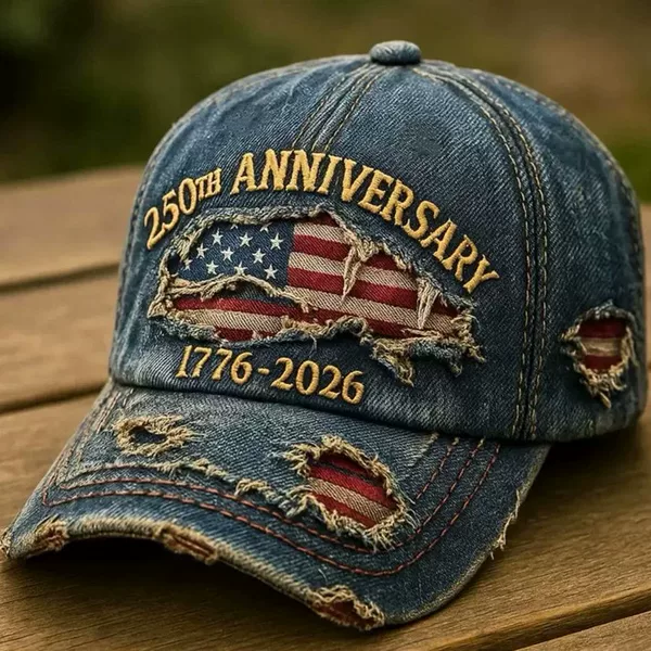 Cross-Border Hot-Selling 250Th Commemorative Hat with Eagle Embroidery, Baseball Cap, Amazon Distressed Denim Cap
