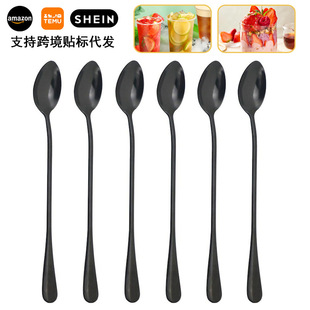 Stainless Steel Long Handle Ice Spoon Creative Milk Tea Cold Drink Coffee Mixing Spoon Thickened ins Bar Spoon Golden Lengthen Spoon