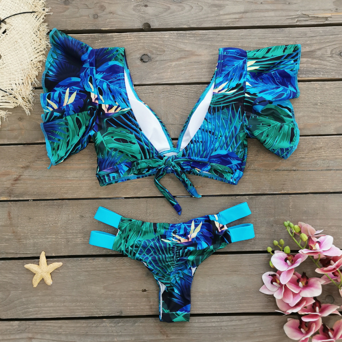 192g Weight Sexy Feel Of Sensation Briefs Panties Style Polyester Fabric Type 2 Pieces Set Quantity Swimming Pool, Beach Occasion Ditsy Floral Pattern Women's Gender Women's Ditsy Floral 2 Pieces Set Bikinis Swimwear 18