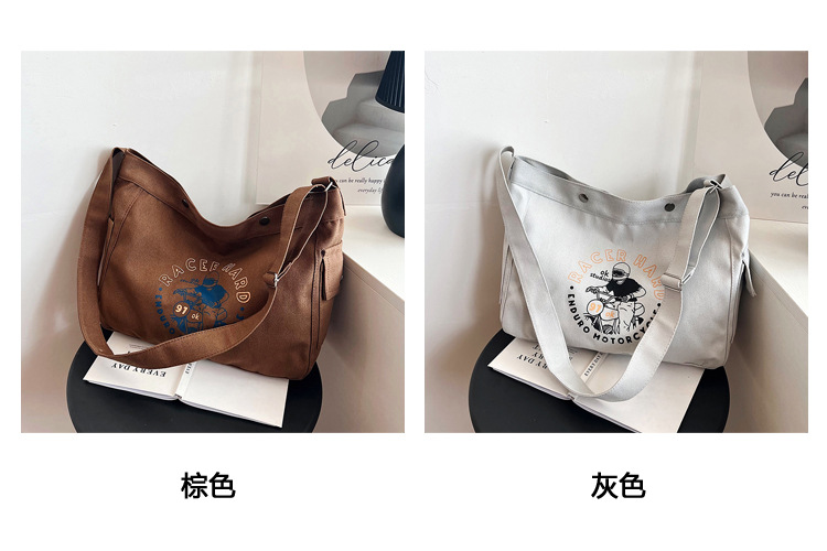 Wholesale large-capacity casual commuting women's single-shoulder bags, Korean-style trendy and fashionable handbags, LOGO printed canvas bags undefined