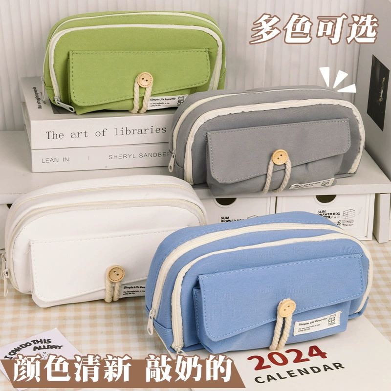 Высокое значение пуговицы сумка-ручка для девочек Большая емкость креативные идеи для студентов холст сумка для хранения карандашей канцелярские коробки