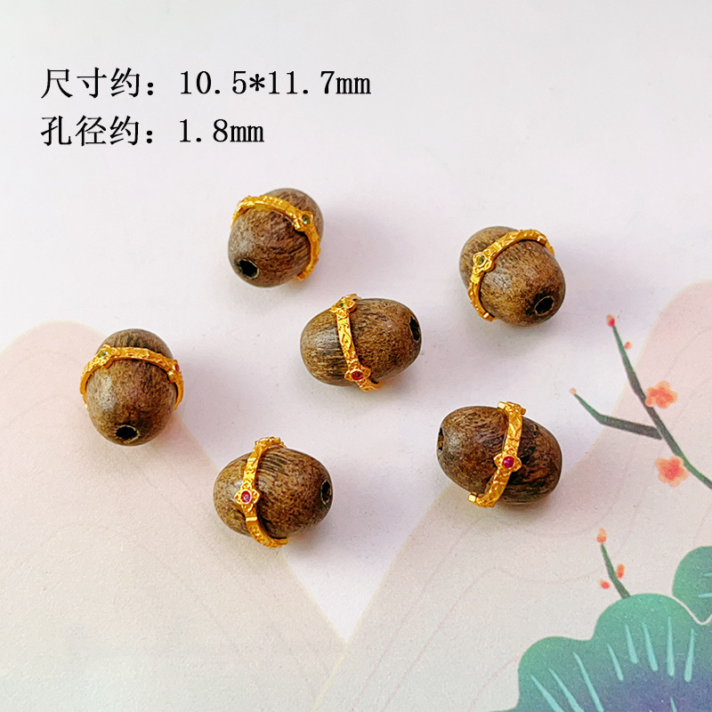 Wholesale 925 Silver Gold-Plated Inlaid Agarwood Waist Beads Barrel Beads Accessories Wenwan Bracelet Spacer Beads Accessories Handmade DIY