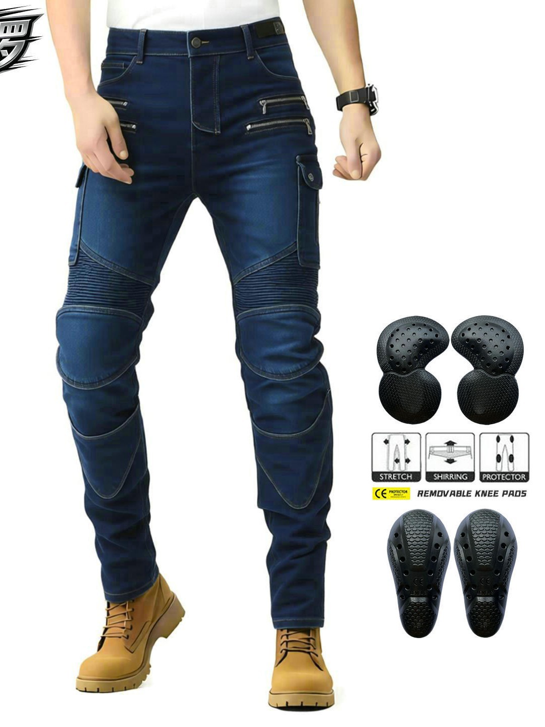 Vaqueros ajustados para motocicleta VOLERO para hombre, estilo táctico con múltiples bolsillos y cremallera, pantalones anticaída para motociclismo al aire libre