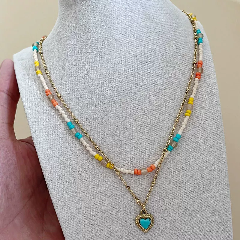 Blue necklace from pearl, ethnic chain for key bag , french style, European style, ethnic style