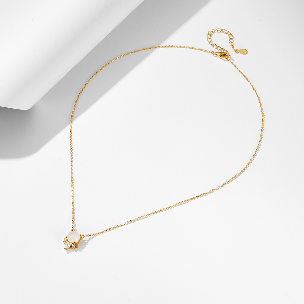 Collar de piedra de Luna natural de lujo ligero de estilo japonés diseño de nicho de alto grado s925 plata esterlina simple cadena de clavícula de todo fósforo