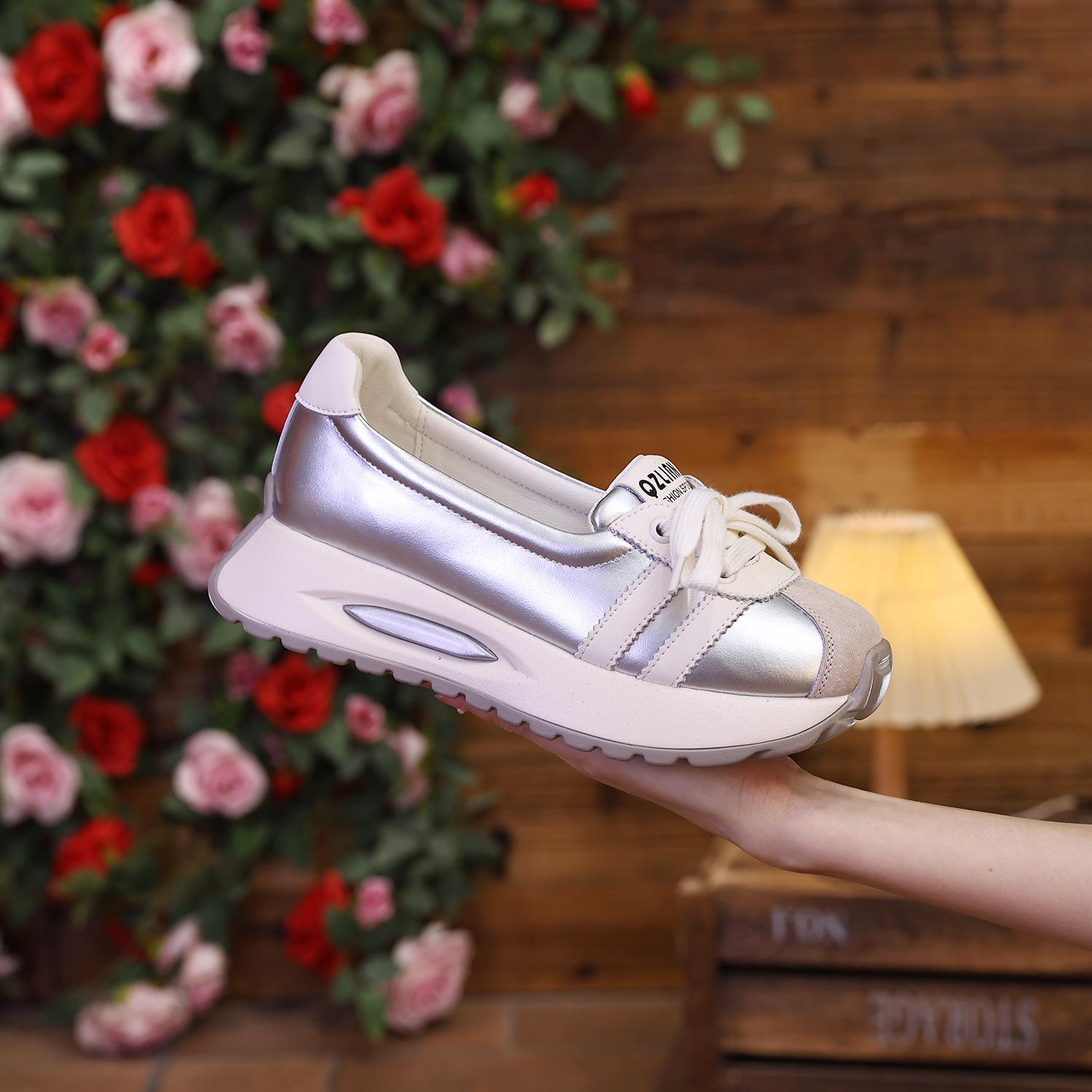 Soft leather sports with a poop like feel for women 2024 new summer breathable thick soled Forrest Gump versatile German_voghion.com