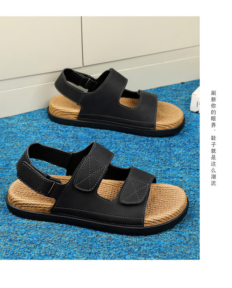 Dép sandal nam quai ngang cỡ lớn đi biển chống trượt, thoáng khí dùng hàng ngày — Kaki, Màu be, Màu đen chi tiết 9
