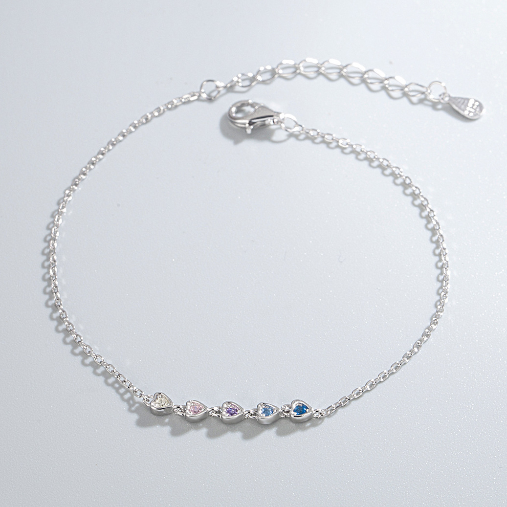 Women's Gender S925 Sterling Silver Color Zirconium Love Jewelry Suit Heart-Shaped Bracelet Zircon Stud Earrings Silver Jewelry
