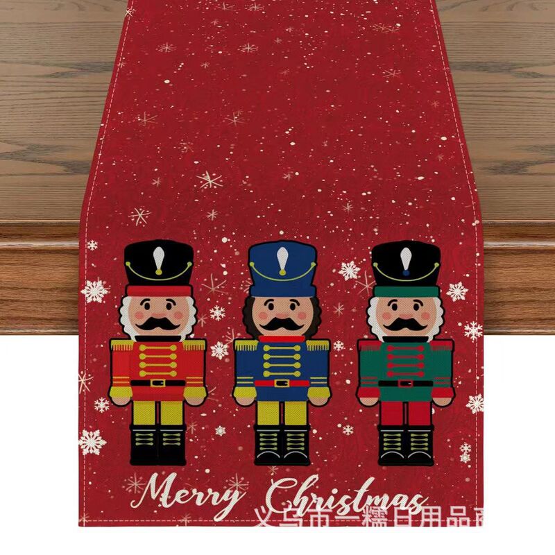 国境を越えて人気のクリスマステーブル旗サンタクロースヘラジカ雪だるま亜麻プリント客間茶卓装飾品|undefined