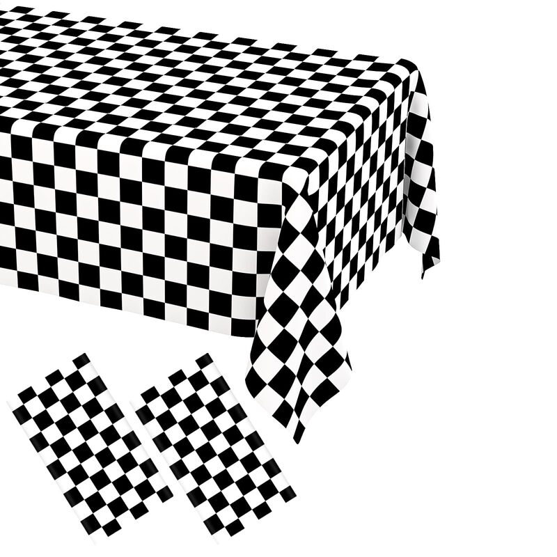 Cross-Border Foreign Trade Amazon Black and White Checkered Waterproof Tablecloth Digital Printing Creative Gift Removable and Washable Factory Direct Sale