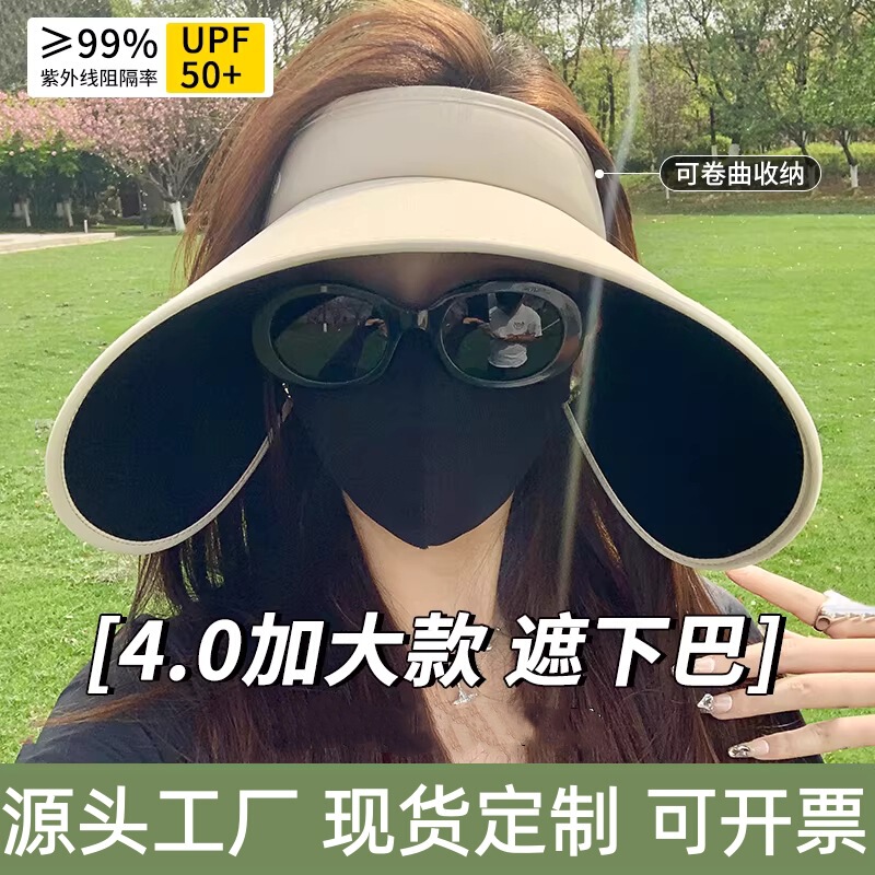 Extra Large Brim Black Rubber Visor Hat Summer Sun Protection Hat for Women Anti-Uv Sun Hat Factory Wholesale