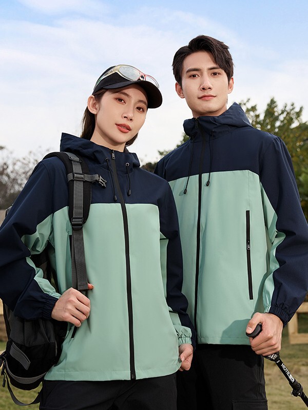 户外冲锋衣定制logo拼色连帽外套户外登山服风衣工作服春秋中薄款|undefined