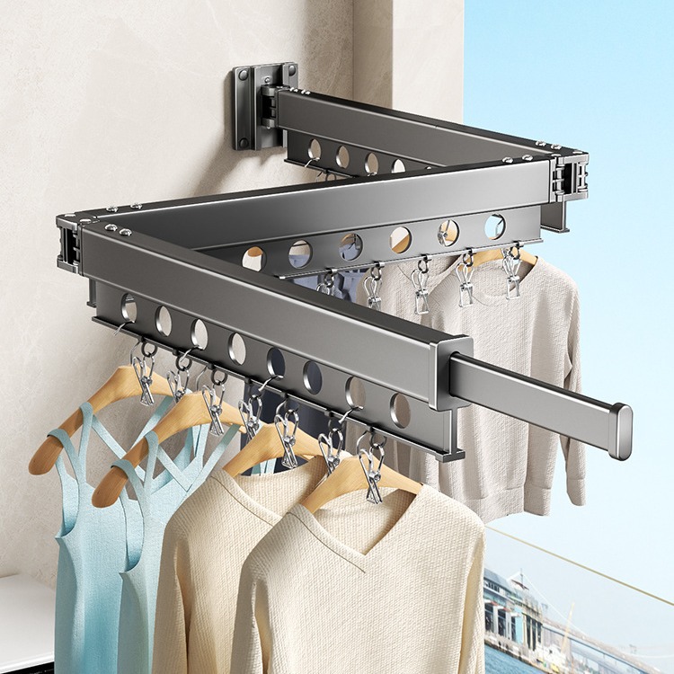 No Punching Foldableing Clothes Drying Rack Invisible Wall-Mounted Clothes Drying Rod Outdoor Retractable Balcony Clothes Drying Does Not Occupy an Area Artifact
