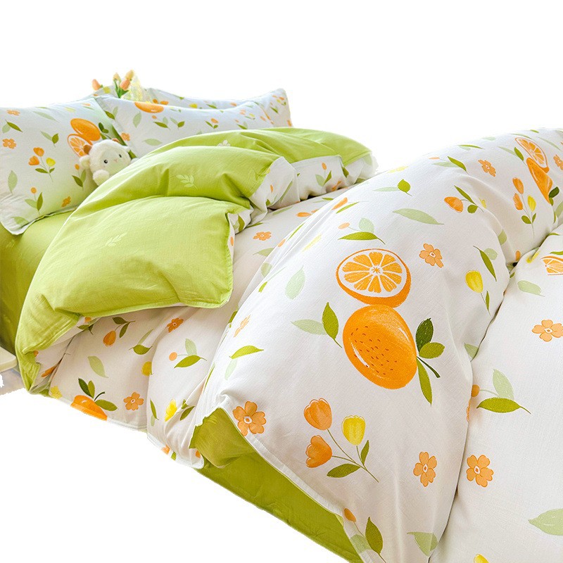 2025 nuevo traje de cuatro piezas de algodón puro ropa de cama de algodón sábana funda de edredón estilo sábana dormitorio de estudiantes traje de tres piezas