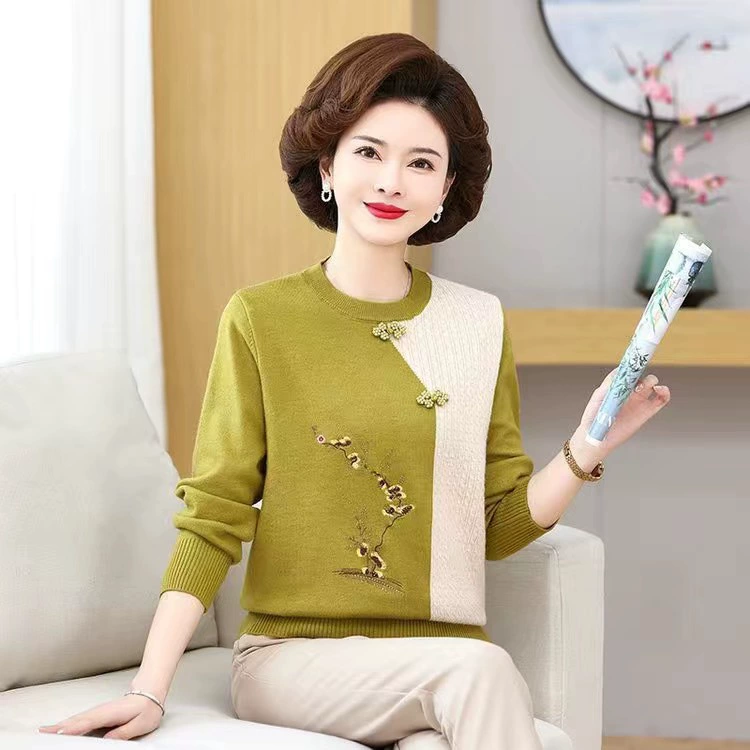 Новая нижняя рубашка для молодой мамы, свитер в стиле ретро для женщин среднего и пожилого возраста, Весенняя женская вязаная рубашка, маленькая рубашка