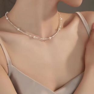 Foot Silver 999 Broken Silver Pearl Necklace Women's French Style Simple Ins High-end Light Luxury Valentine's Day Gift for Girlfriend