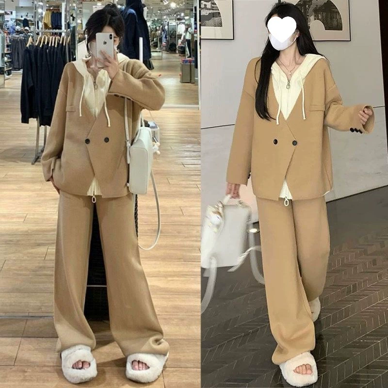 2025 весна и осень новый стиль с длинными рукавами, сшитые поддельные две части с капюшоном