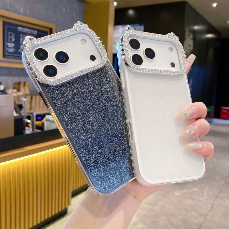 日韩纯色闪粉壳适用iPhone16pro max手机壳苹果17水钻镜头壳14/15|undefined