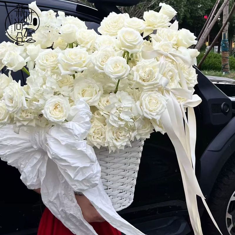 七夕超大编织玫瑰花抱抱鲜花花束插花篮子花艺抱抱桶装饰材料diy|undefined