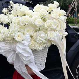 520超大编织玫瑰花抱抱鲜花花束插花篮子花艺抱抱桶装饰材料diy