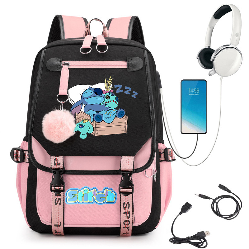 Stitch Stitch linda escuela de escuela secundaria impresa mochila escolar con interfaz USB 0516 envío transfronterizo