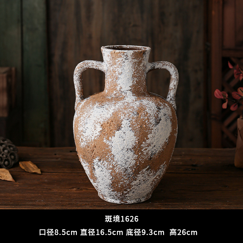 セラミック花瓶、レトロなわびさびスタイルのB&B装飾、中世の粗い陶器アートフラワーアレンジメント、家庭用家具、陶器のポット