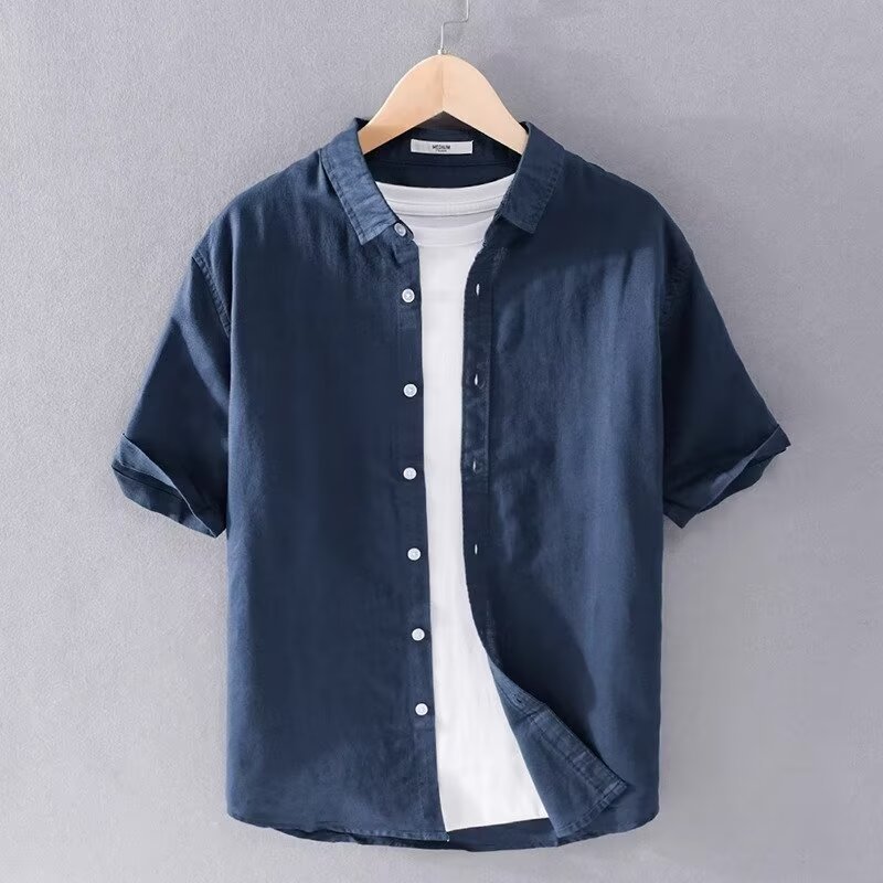 2026 Pure Linen Men's Casual Linen Short Sleeved Shirt In White, Available In Multiple Colors_viptrois.com