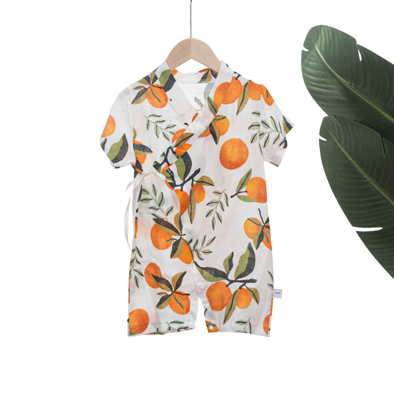 Ropa de gatear para bebés y niños, kimono de manga corta para bebés de verano, mameluco con impresión de tela de hilo de algodón de bambú suave y transpirable, una clase