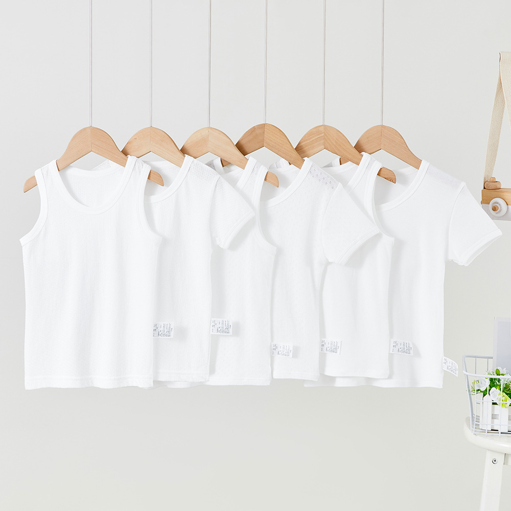 Chaleco PARA NIÑOS 2 piezas blanco puro no fluorescente japonés masculino y femenino bebé 100 algodón malla sin mangas verano base delgada