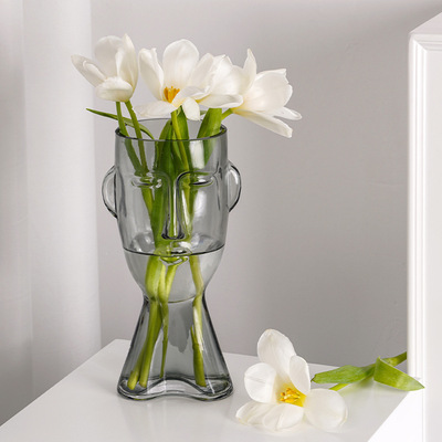 北歐創意人像玻璃花瓶擺件輕奢客廳簡約水培鮮花插花網紅花瓶器皿