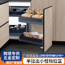 转角拉篮半开小门洞厨房橱柜拐角置物架收纳小怪兽地柜旋转碗篮