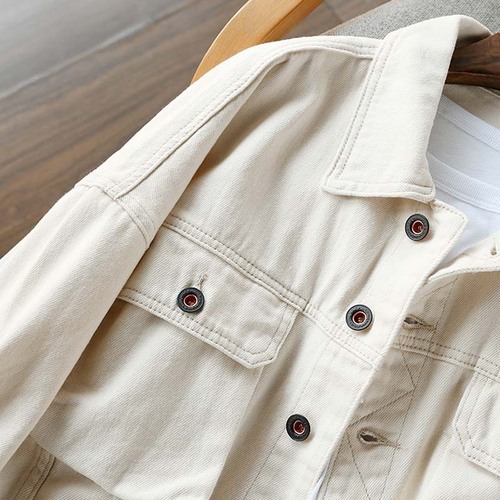 Gentle milky white color!  Single-breasted loose slim denim short jacket for women  spring new style