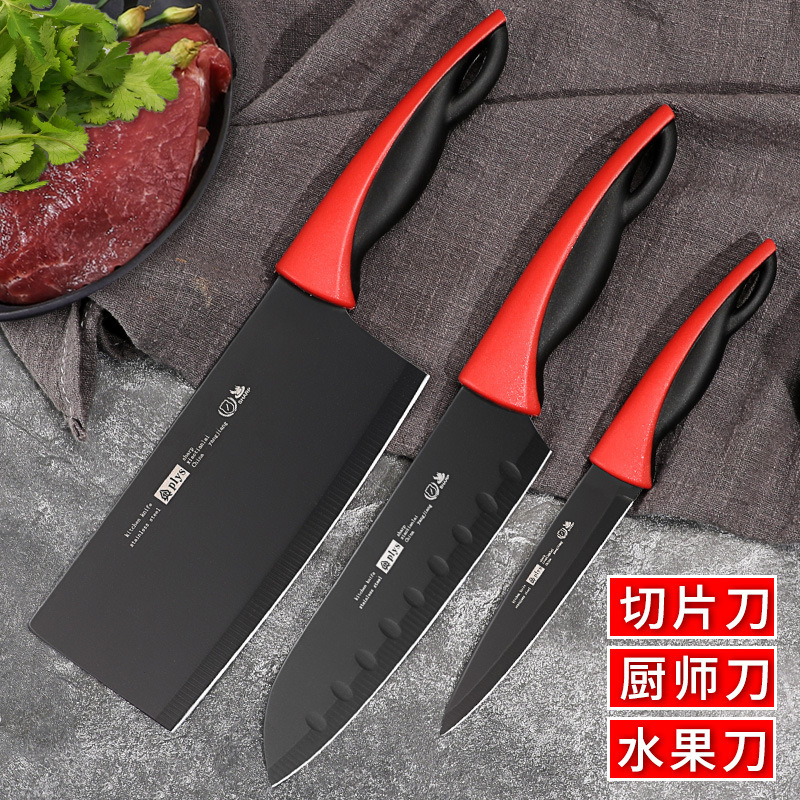 Cuchillo de cocina afilado hogar de acero inoxidable super rápido cocinero de limpieza cortar cuchillo de hoja negra conjunto de cuchillos por defecto