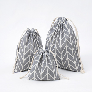 N298 printed cotton and linen storage wholesale beam drawstring tea gift candy packaging bag pastoral creative cloth bag