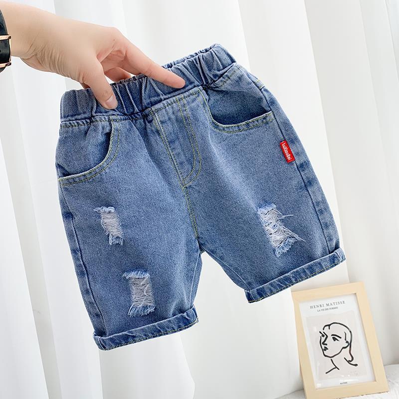 Boys' ripped jeans five-point pants chil...