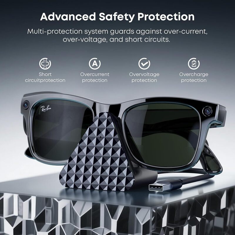 跨境爆款 雷朋meta rayban智能眼镜充电器AI人智能座充usb充电器|undefined