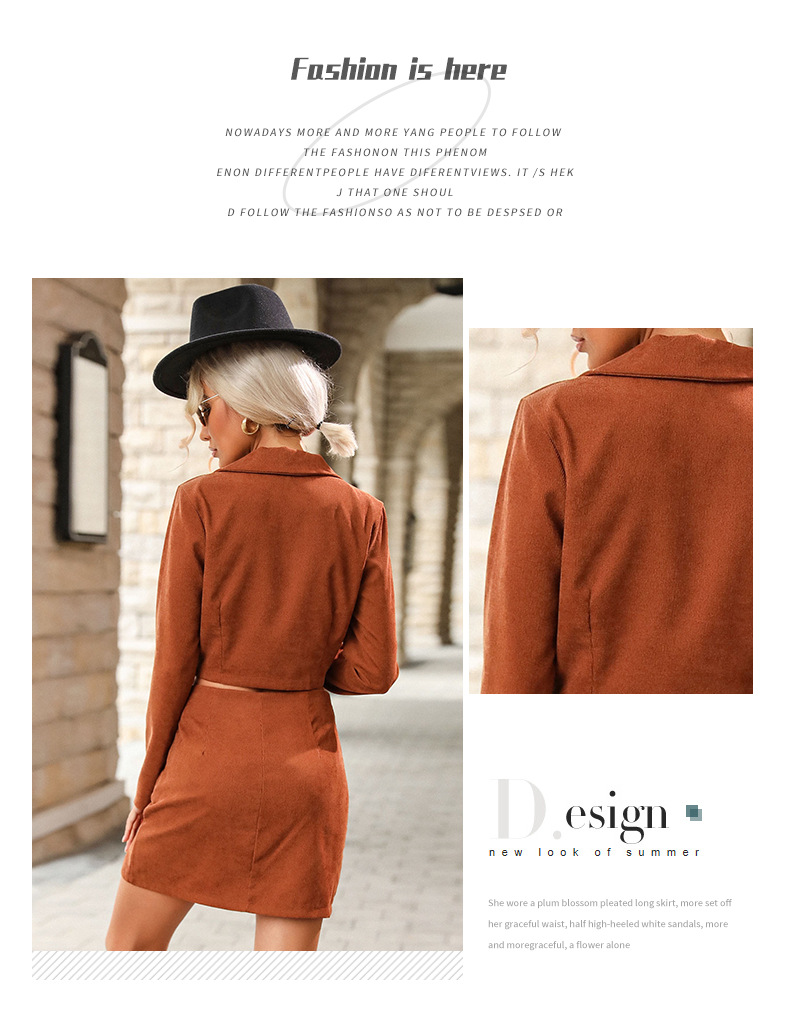 Mode Damenbekleidung neues zweiteiliges Set aus einfarbigem Cord-Anzugrock_voghion.com