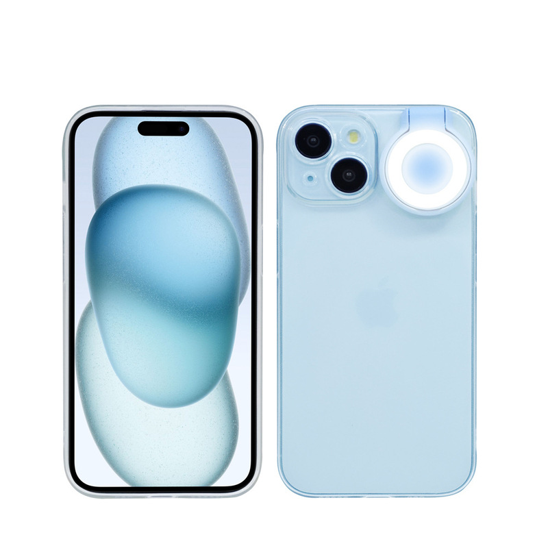 2025年新型16promaxフルカバー透明補光ライト付きスマホケース、Apple 17用美顔ライトソフトケース|undefined