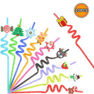 Cross-border Christmas straw repeatable PET straw manufacturers wholesale Christmas holiday accessories gifts