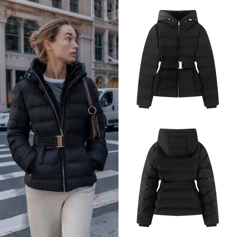 Cross-Border Export Spot European and American Style Women's Autum New Fashion Short Belt Slim Waterproof and Windproof Cotton Jacket