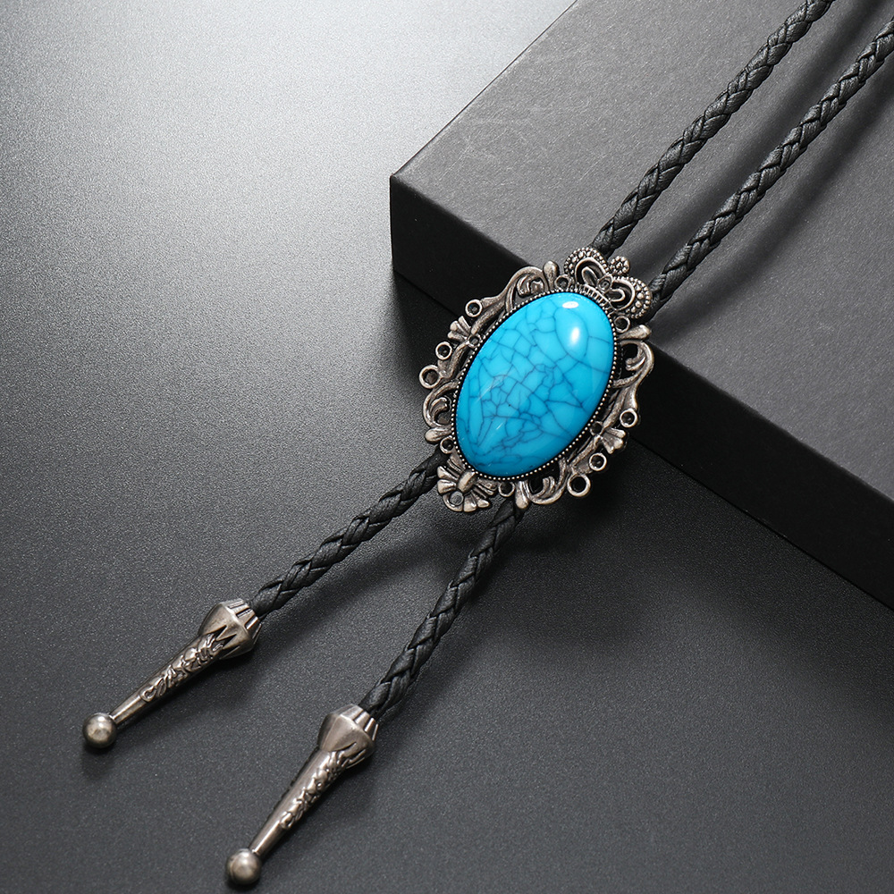 Unisex Gender Retro Geometric Pu Leather Alloy Turquoise Unisex Bolo Tie Necklaces