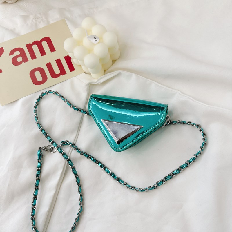 Coreana esmalte brillante mochila de niños triángulo láser bolso de hombro para niños y niñas mini cadena bolso para niños