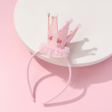 跨境热卖新款儿童发箍蕾丝亮片花边缕空蝴蝶立体珍珠皇冠发饰批发