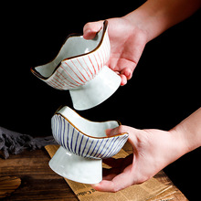 三分烧高脚碗点心碗沙拉日韩式色釉手绘创意陶瓷和风青花瓷批发