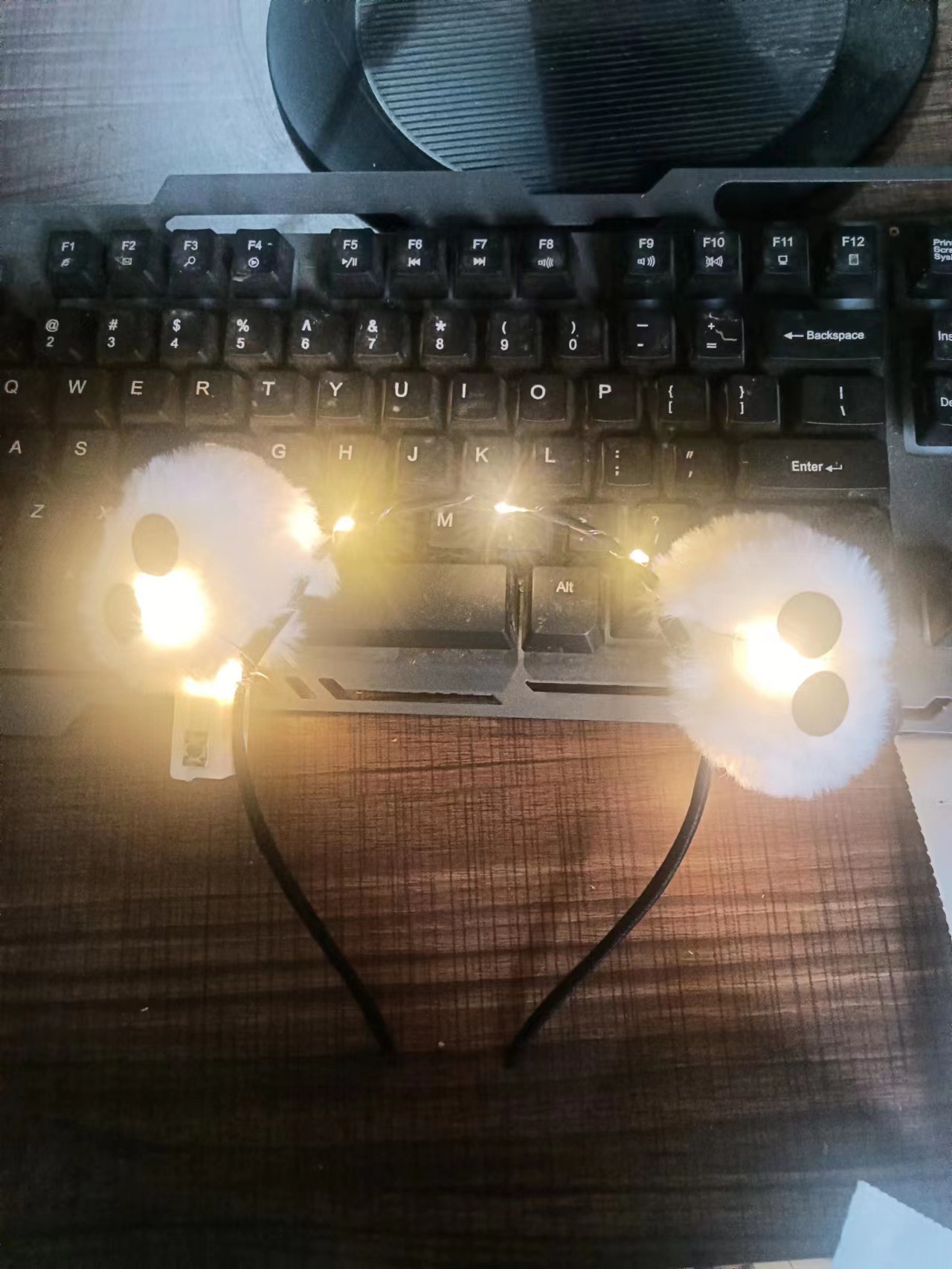 폭발 흑백 팬더 헤어 후프 + 따뜻한 램프