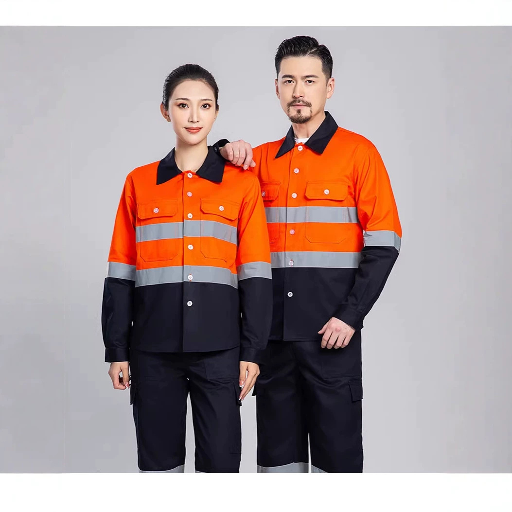 跨境出口反光工作服衬衫环卫建筑工程服机械高空工装长袖劳保服