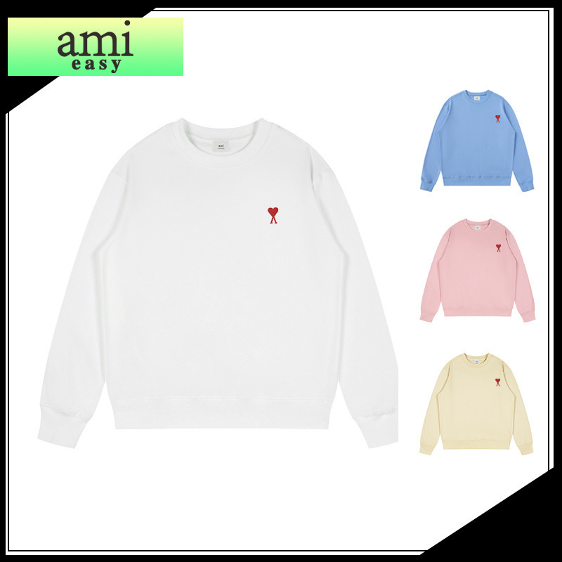 AMI&EASY heart embroidered round neck sweatshirt for men, spring and autumn style, loose and casual, high-quality long-sleeved couple's top AMI&EASY heart embroidered round neck sweatshirt for men, spring and autumn style, loose and casual, high-quality long-sleeved couple's top