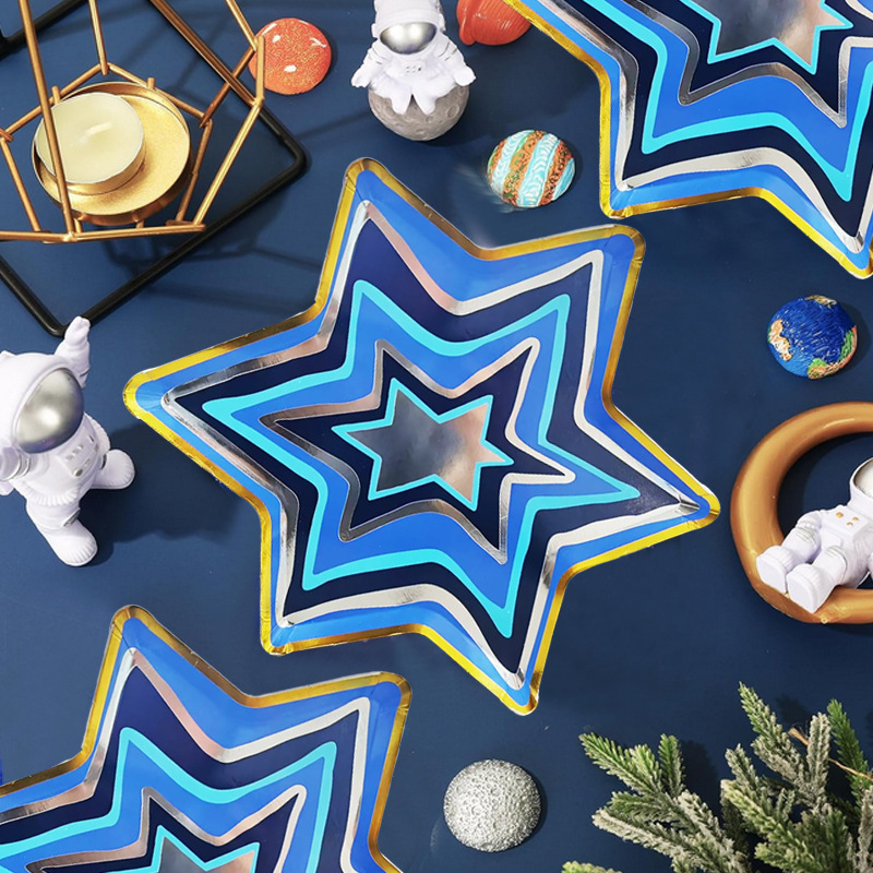 Dingji Export Export Creative Hexagonal Special-Shaped Hot Stamping Disposable Dinner Plate Hotel Banquet Table Decoration Plate