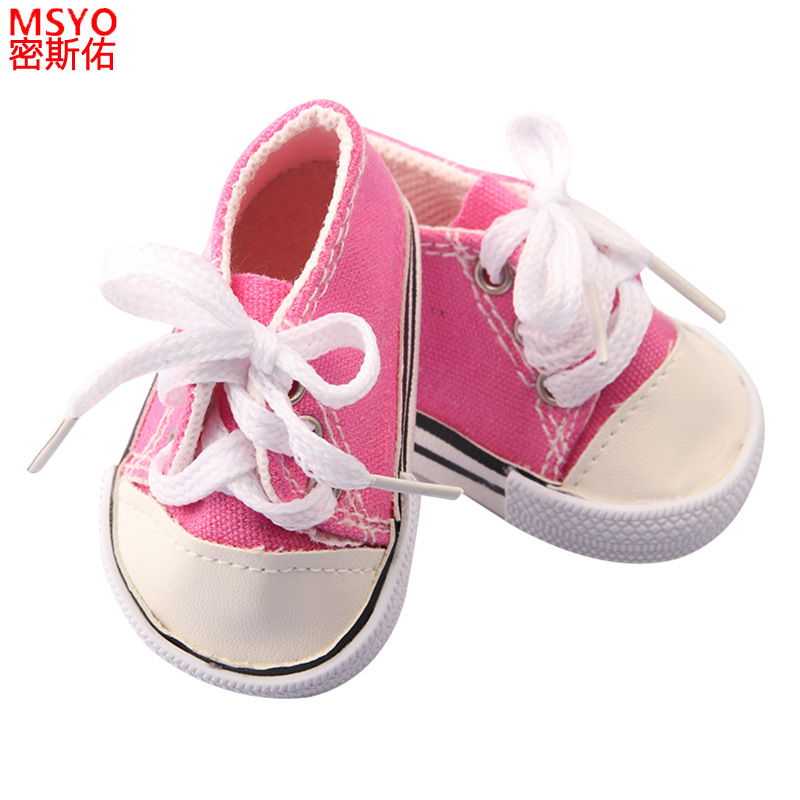 18 pulgadas American Girl muñeca zapatos 43cm muñeca lindo arco amor lentejuelas zapatos muñeca zapatos de lona