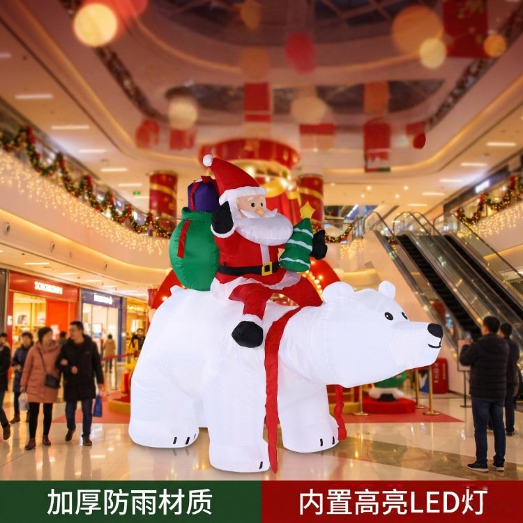 Santa Claus inflable de 2.1 metros montado en un oso polar con luces LED, modelo inflable para decoración de jardín exterior.